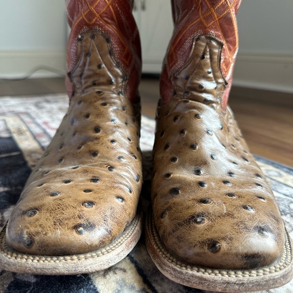 Brown and Red Ostrich Leather Cowboy Boots - Picture 4 of 6